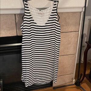 Loft Lined Black and White Striped Dress